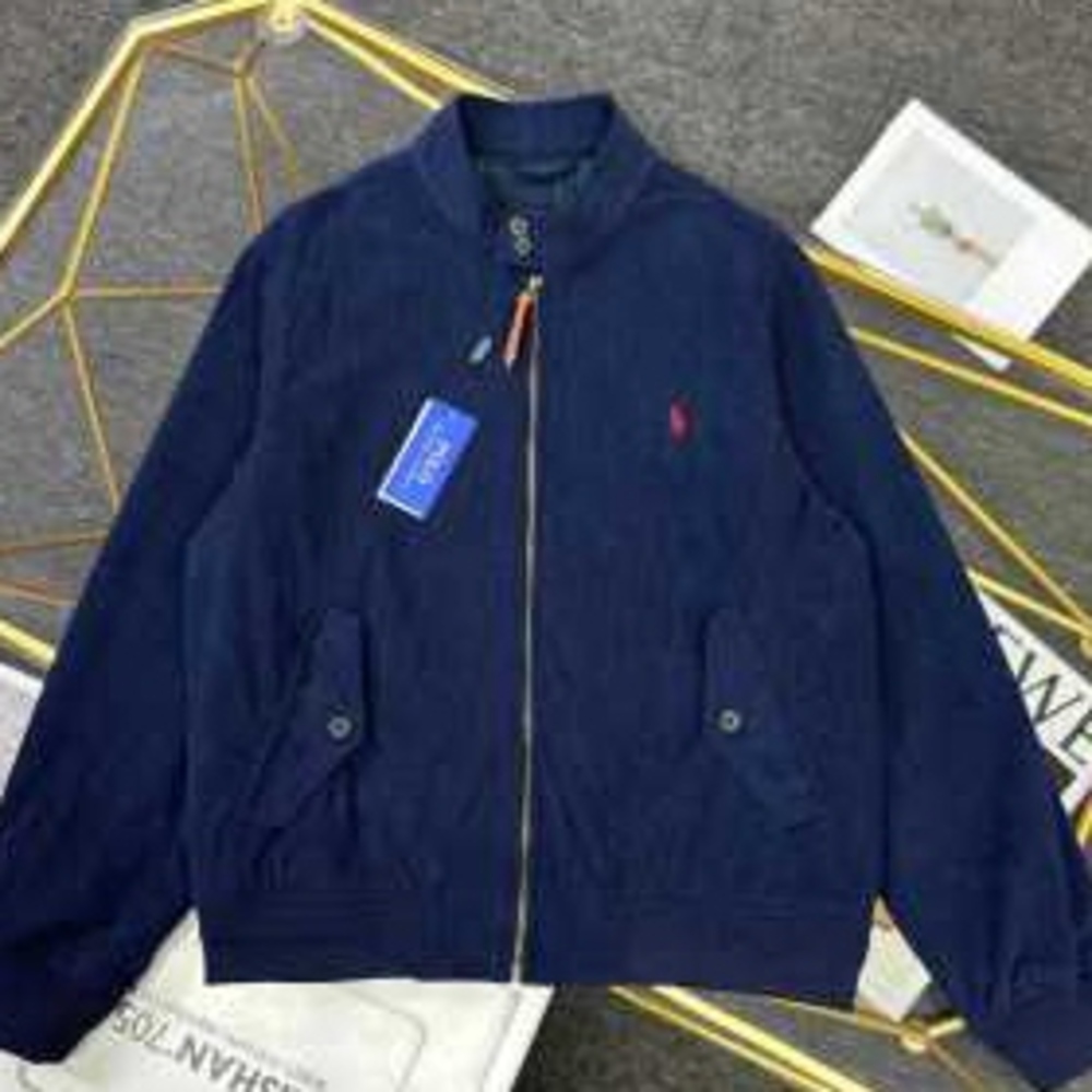 💙Ralph Lauren Navy Blue Classic Bomber Jacket Zip‑Up Outerwear